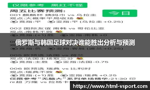 俄罗斯与韩国足球对决谁能胜出分析与预测